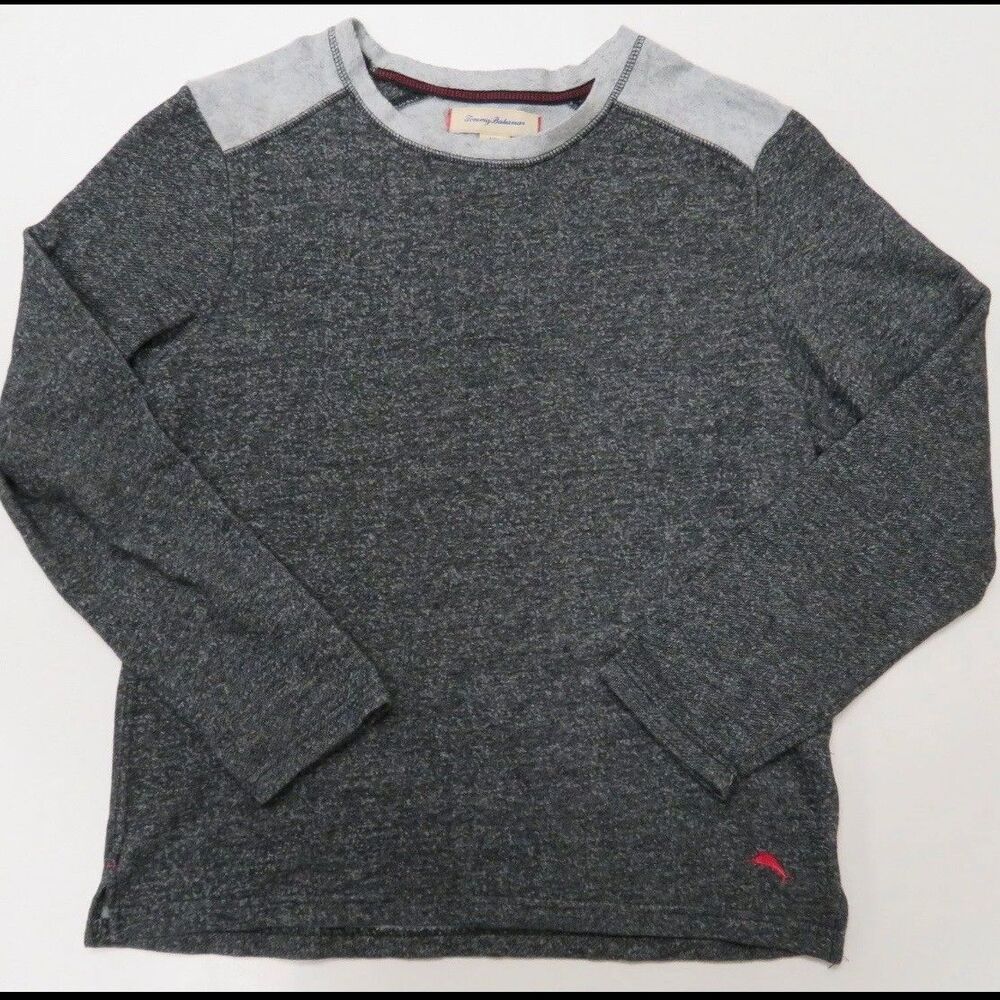 Tommy Bahama Mens MEDIUM Sweater Grey Cotton Blend Crew Neck Pullover